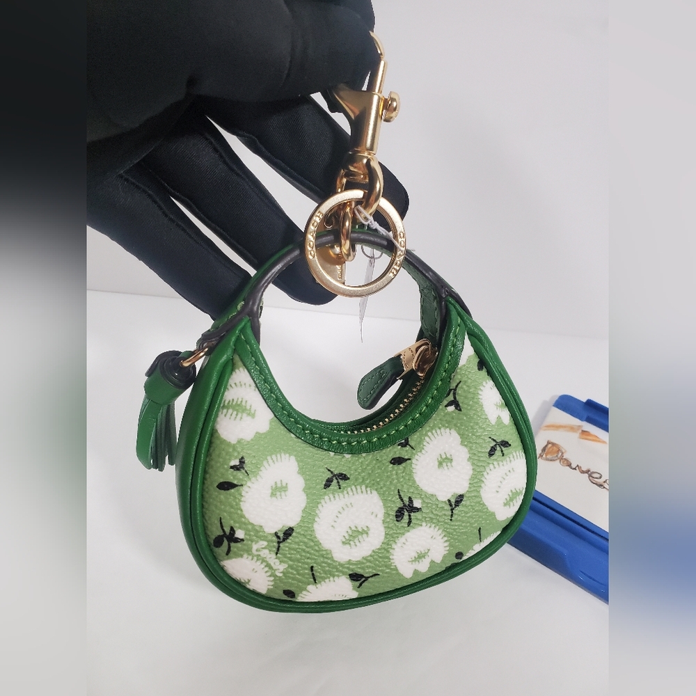 Coach Mini Carmen Bag Charm New floral print Kelly Green NWT - Picture 3 of 7